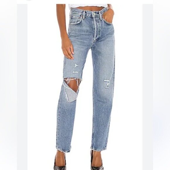 Agolde Denim - Agolde Feel Good Jamie Distressed Organic Cotton High Rise Button Fly Jeans 29